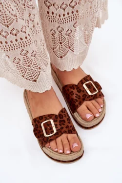 Moteriški platforminiai sandalai su auksine sagtimi, "Leopard Selira"