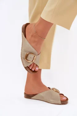 Odinės šlepetės su auksiniu sagtimi Maciejka 07000-22 Pistacijų