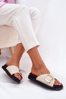 Moterims skirti platforminiai sandalai su auksine sagtimi, smėlio spalvos Jovira