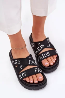 Moterims skirti sandalai su audinio dirželiais Paris ant platformos juodi Celinea