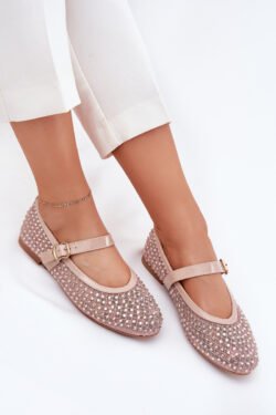 Moteriškos balerinos su dirželiu ir sagtimi, smėlio spalvos Avirae