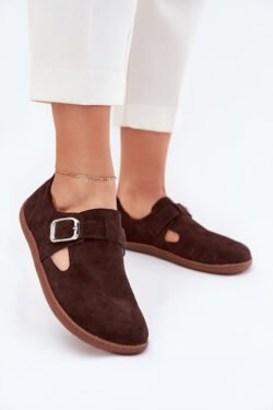 Suediniai moteriški "barefoot" batai su sagtimi Zazoo N1261 šokoladiniai