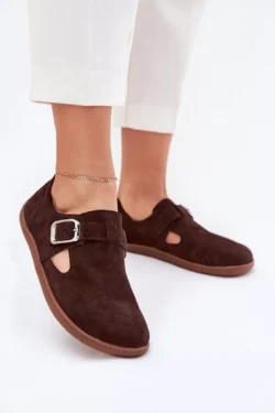 Suediniai moteriški "barefoot" batai su sagtimi Zazoo N1261 šokoladiniai