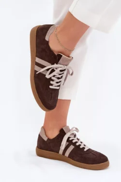 Zazoo N1068 zomšiniai žemi sportbačiai moterims, šokolado spalvos