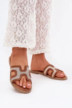 Moteriškos basutės su plokščiu kulnu, rudos spalvos, Vereya