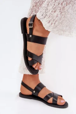 Plokščios moteriškos basutės iš eko odos juodos spalvos Kalira