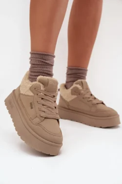 Pagrindinis-4 18 Moteriški bateliai ant platformos su avikailio imitacija Big Star SS274105 Beige