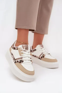 Moteriški platforminiai kedukai Big Star SS274357 Leopardiniai, balti-smėlio spalvos
