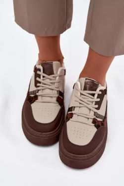 Moteriški platforminiai sportbačiai BIG STAR SS274356, leopardo rašto, ruda-smėlio spalvos