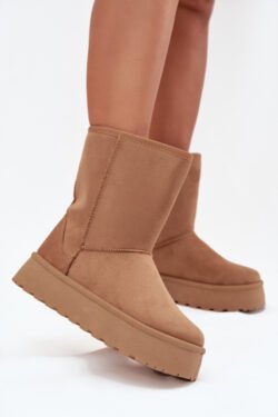 Moteriški kamelės spalvos Abrams sniego batai su pašiltinimu ir kailiu