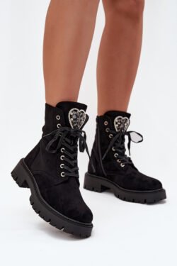 Aukštakulniai „Workery“ su papuošalais, izoliuoti, pagaminti iš ekologiško zomšo, juodi „Miryssa“