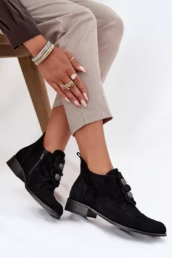 Zazoo 3080 "Suede" moteriški loaferiai su dekoratyvinėmis gėlėmis, juodi