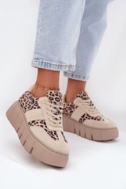Vinceza 66841 Leopard Beige zomšiniai su platforma moteriški sportbačiai