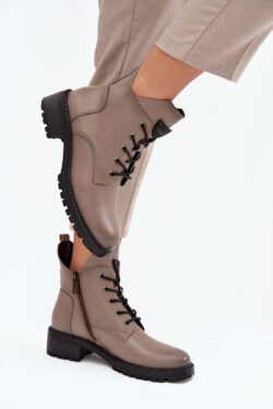 Šiltos moteriškos batai su blokiniu kulnu Vinceza 58609 Pilkos spalvos