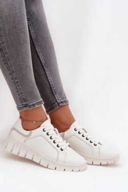 Odiniai moteriški batai su raišteliais Vinceza 41493 Balti