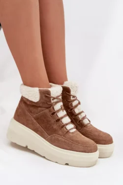 Moteriški zomšiniai sniego batai su platforma ir Kailiu Vinceza 95354 Camel