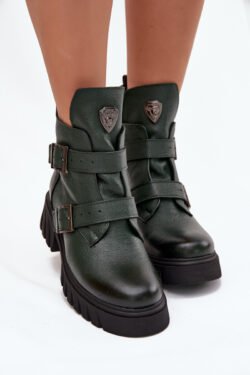 Oda šiltinti moteriški batai su sagtimis ir dekoratyviniu elementu Zazoo 60482 Tamsiai žali