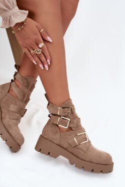 Moteriški aulinukai su dirželiais ir sidabrinėmis sagtimis, smėlio spalvos Helisse