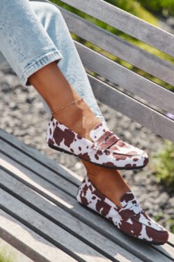 Mokasinai Moteriški Lygiapadžiai Lopiniai Rudos ir Baltos Spalvos, "Soreline"