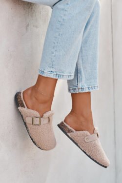 Moteriškos šlepetės su avies kailio pamušalu, smėlio spalvos Lorivine