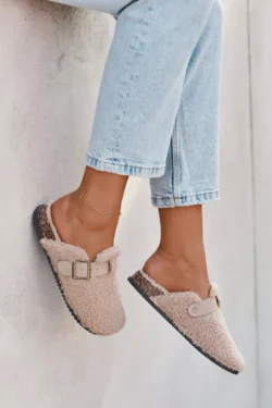 Moteriškos šlepetės su avies kailio pamušalu, smėlio spalvos Lorivine