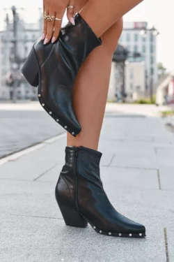 Moteriški "cowboy" stiliaus batai iš "eco" odos su kulnu juodi Abrielle