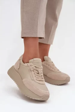 Odinės moteriškos platformos sportbačiai Artiker 55C0021 Beige