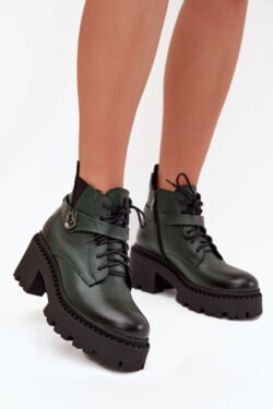 Odinės moteriškos aulinukai su platforma ir dekoratyvine juostele, pašiltintos Zazoo 60557 Tamsiai žalios