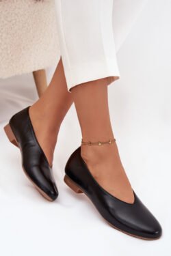 Moteriški baleto bateliai iš eko odos su plokščiu kulnu, juodi Olyssia