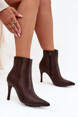 Šilti moteriški aulinukai su stiletto kulniuku, pagaminti iš ekologiškos odos, šokolado spalvos Nolisse