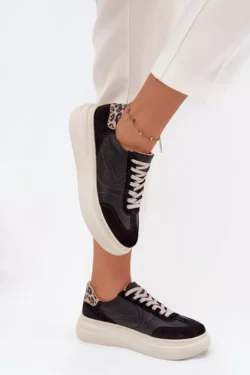 Odiniai moteriški sportbačiai ant platformos „Panterka Zazoo N1263“ juodos spalvos