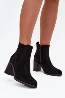 Šiltos moteriškos batai su blokiniu kulnu, juodos spalvos „Brevina“