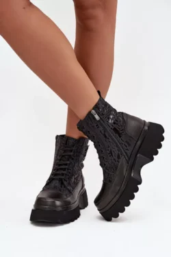 Odainiai moteriški platforminiai aulinukai su atspaudais ir dekoratyviniu elementu Artiker 57C2273 Black