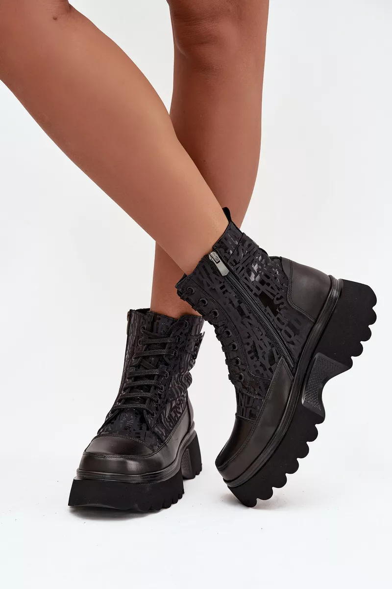 Odainiai moteriški platforminiai aulinukai su atspaudais ir dekoratyviniu elementu Artiker 57C2273 Black