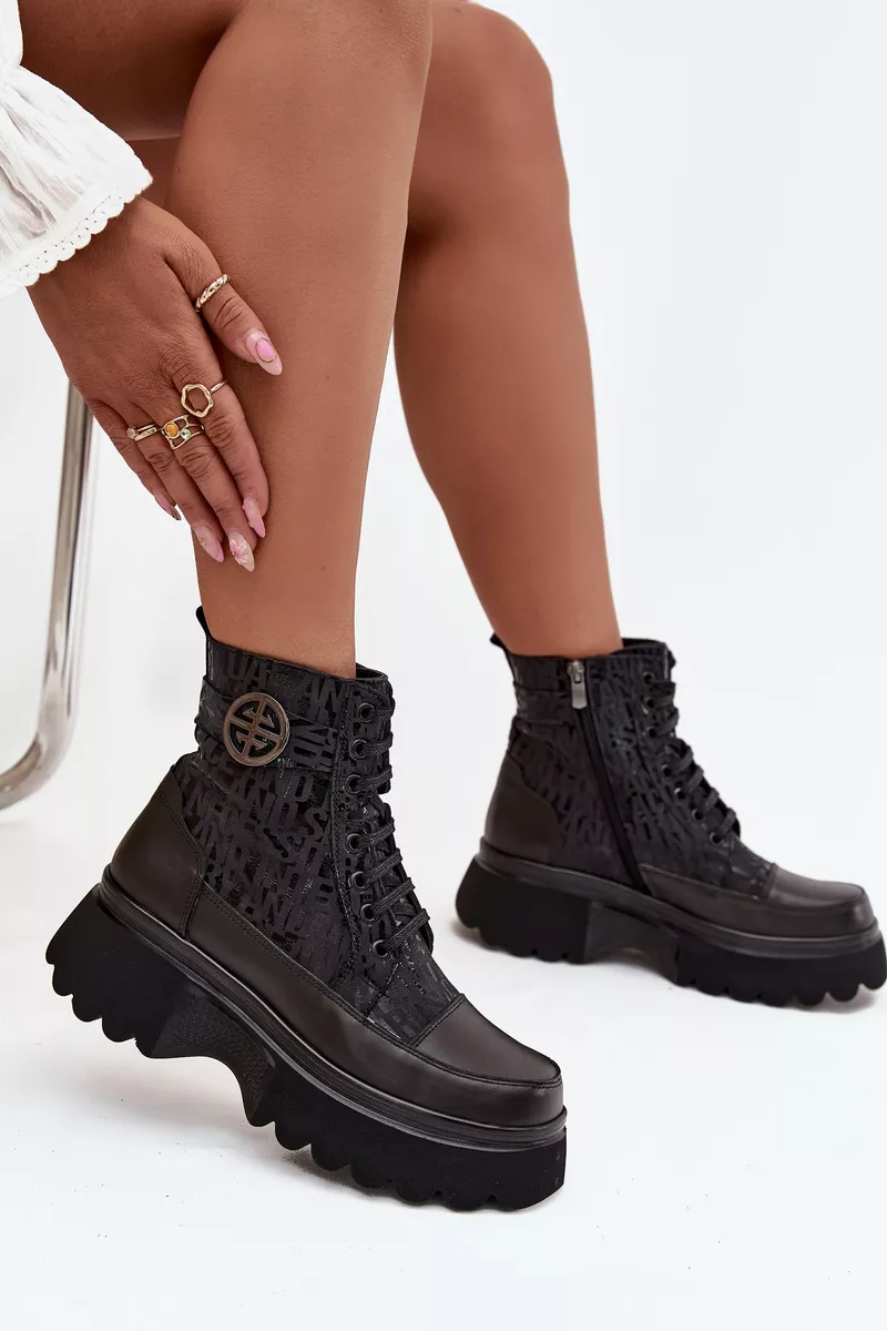 Odainiai moteriški platforminiai aulinukai su atspaudais ir dekoratyviniu elementu Artiker 57C2273 Black