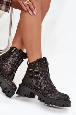 Moteriški odiniai aulinukai su dekoracija, pašiltinti Artiker 57C2084 Juoda-Auksinė