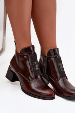 Odosodiniai lakuoti aulinukai su dekoratyviniu elementu Zazoo 60560 Tamsiai Rudi