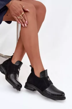 Patentinės žemos moteriškos batai su kulnais ir šiltu pamušalu Vinceza 58560 Juodos