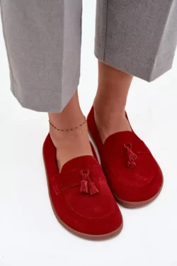 Natūralios odos zomšiniai "barefoot" tipo mokasinai Zazoo 322 Red