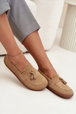 Odiniai zomšiniai pusbačiai basomis Zazoo 322 smėlio spalvos