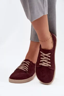 Basenulinio tipo sportbačiai, pagaminti iš natūralaus zomšos Zazoo 314 Bordeaux