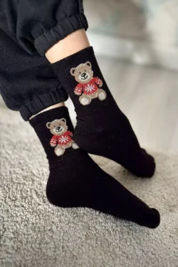 Vaikiškos/Paaugliškos kojinės "Bear In Sweater" juodos
