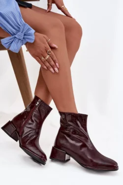 Moteriški aulinukai iš natūralios odos su storu kulnu D&A CR52-715 Bordo