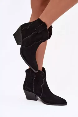 Moteriški kaubojų batai su užmaunamais kulnais, pagaminti iš natūralios odos, juodos spalvos „Beretta“