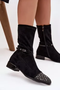 Moteriški žemi kulniukai su apsiuvais ir dirželiu D&A MR52-165 juodi