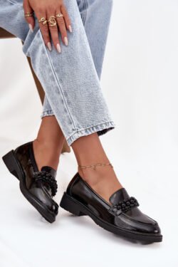 Moteriški lakuotos odos loaferiai su karoliukais S.Barski HY52-541 Juodi