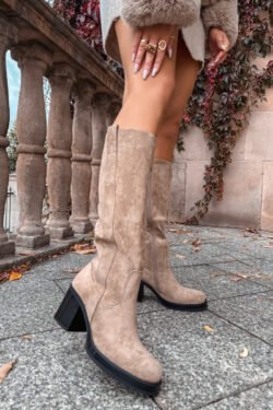 Moteriški apšiltinti batai Sanelle su storu kulnu, smėlio spalvos