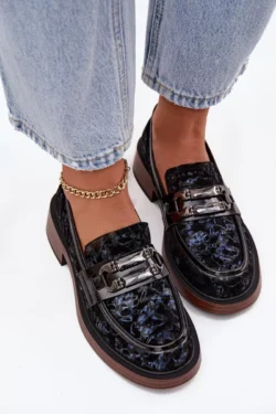 Odinės verstos odos moteriškos laisvalaikio bateliai su unikaliomis detalėmis D&A MR52-178 Juodi