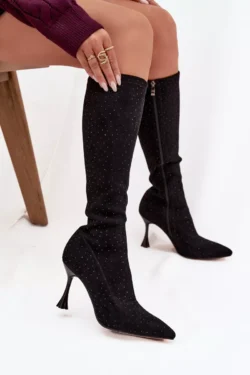 Moteriški aukštakulniai batai su puošmena D&A JC52-883 juodi