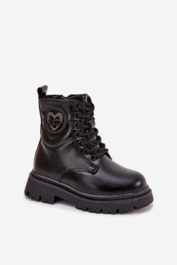 Mergaitiški aulinukai su kailiu ir dekoracija "LOVE" juodi Rosaira